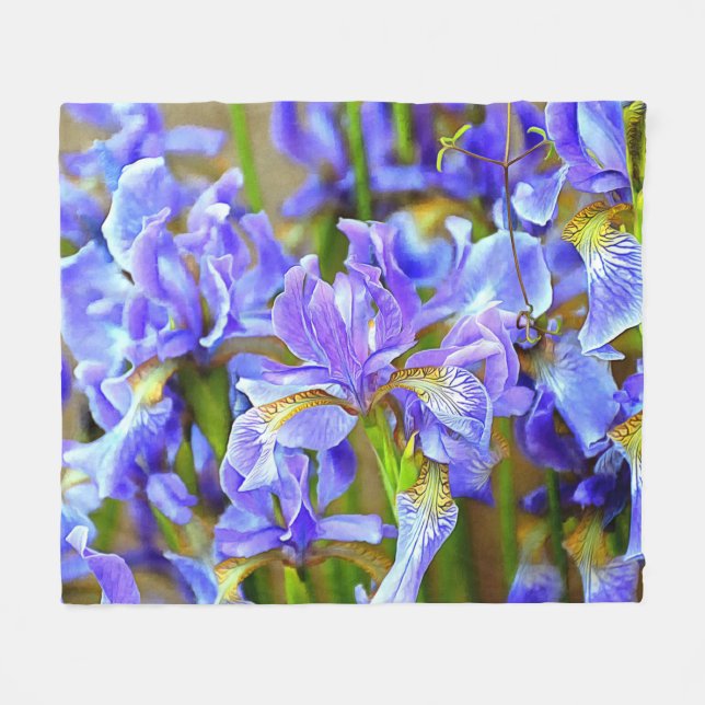 Lovely Purple Irises in May Fleece Blanket (Front (Horizontal))