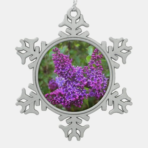 Lovely Purple Lilacs Snowflake Pewter Christmas Ornament