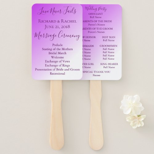 Lovely purple ombre Wedding Program Hand Fan