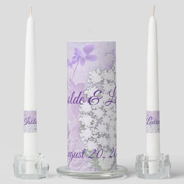 Lovely Queen Anne’s Lace Wedding Unity Candle Set (Front)