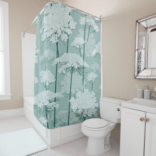 Lovely Queen Annes Lace  White  Mint Shower Curtain