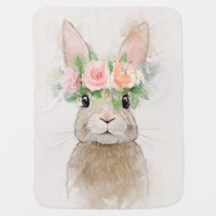 Lovely Rabbit with Flower Crown Portrait Baby Blanket