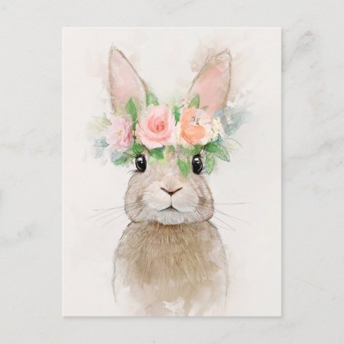 Lovely Rabbit with Flower Crown Portrait Postcard