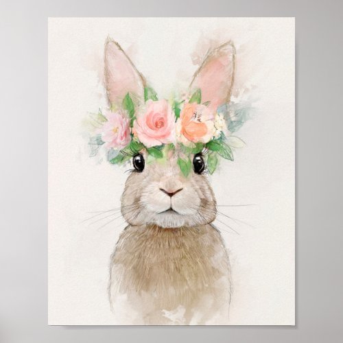 Lovely Rabbit with Flower Crown Portrait Poster