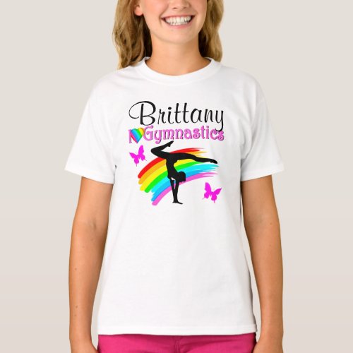 LOVELY RAINBOW AND BUTTERFLY PERSONALIZED GYMNAST T_Shirt