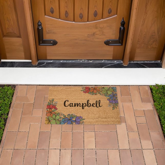 Lovely Rainbow Flowers Add Your Name Fiber Doormat (Insitu (Outdoor))