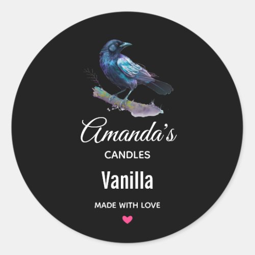 Lovely Raven on a Tree Branch Candle Business Classic Round Sticker