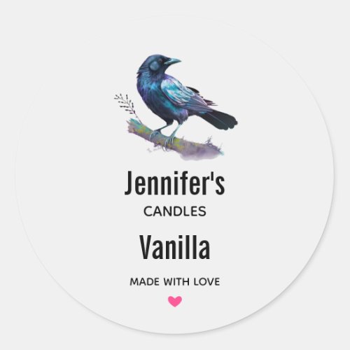 Lovely Raven on a Tree Branch Candle Business Classic Round Sticker