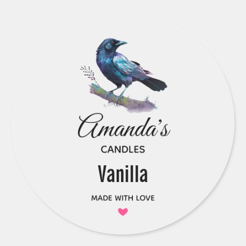 Lovely Raven on a Tree Branch Candle Business Classic Round Sticker