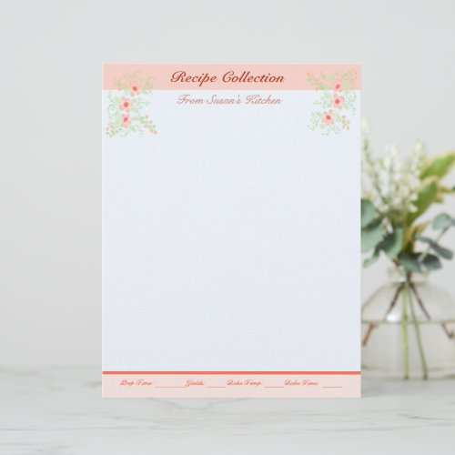 Lovely Recipe Stationary With Floral Letterhead