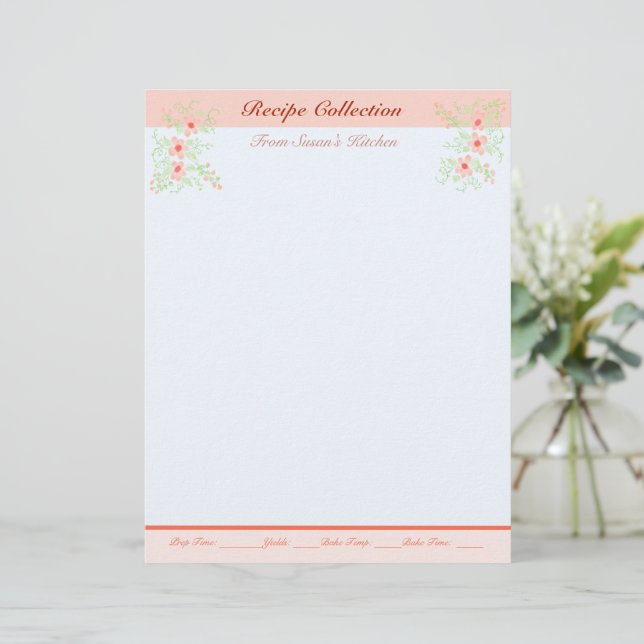 Lovely Recipe Stationary With Floral Letterhead (Standing Front)