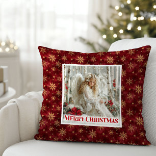 Lovely Red and Gold Victorian Angel Christmas Throw Pillow