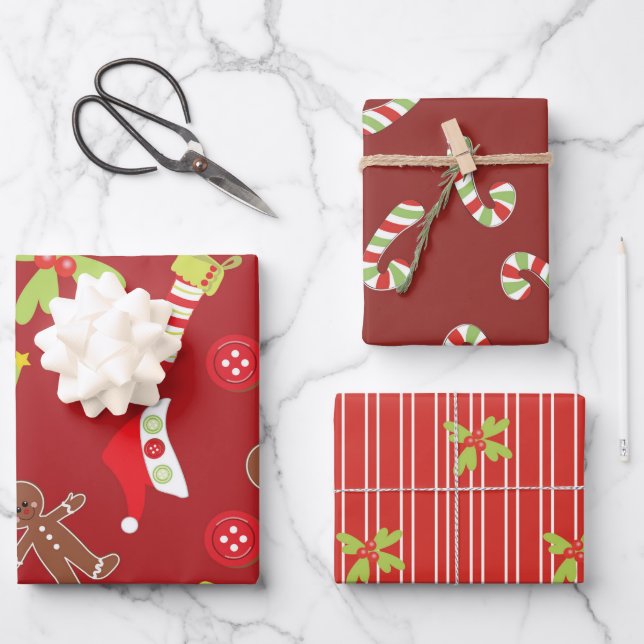 Lovely Red and Green Christmas Theme Wrapping Paper Sheets (Front)