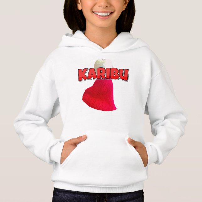 Lovely Red and White Karibu Text Hoodie (Front)