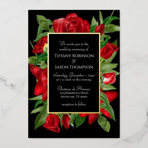 Lovely Red Arch Floral Bouquet Real Foil Invitation