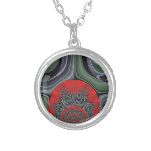 Lovely Red Aurora Art Print Silver Plated Necklace