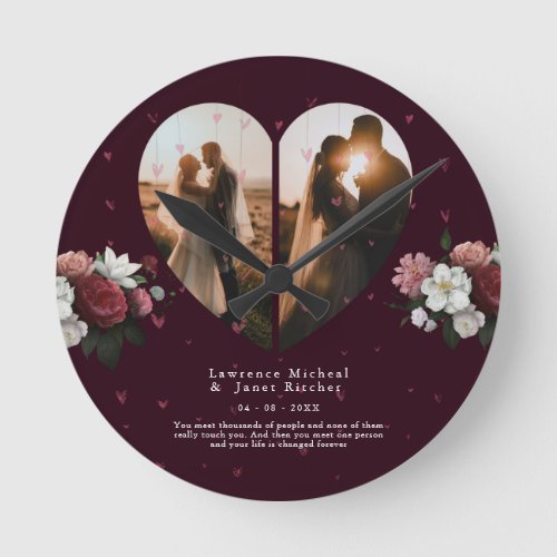 lovely Red Custom Heart shape couples photos gift Round Clock