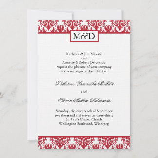 Lovely Red Damask Wedding Invitation