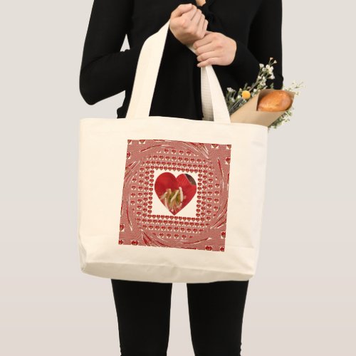 Lovely Red Flower Heart Design Large Tote Bag
