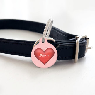 Lovely Red Heart Illustration With Name On It Pet ID Tag