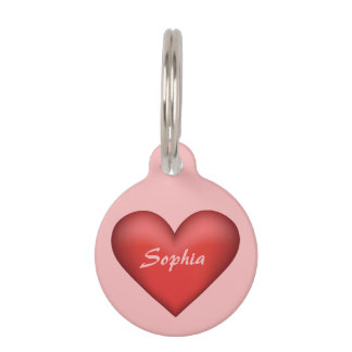 Lovely Red Heart Illustration With Name On It Pet ID Tag