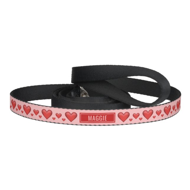 Lovely Red Hearts And A Personalizable Pet Name Pet Leash (Handle)