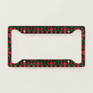 Lovely Red Hearts Roses Black Cute Valentines Day License Plate Frame