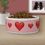 Lovely Red Illustrated Hearts Bowl<br><div class="desc">Destei's illustration of red hearts in two different sizes. The background color is blush pink and the top and bottom have a thin red border.</div>
