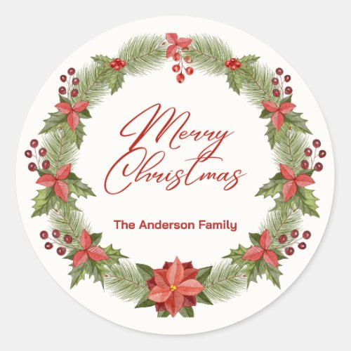 Lovely Red Poinsettia   Classic Round Sticker