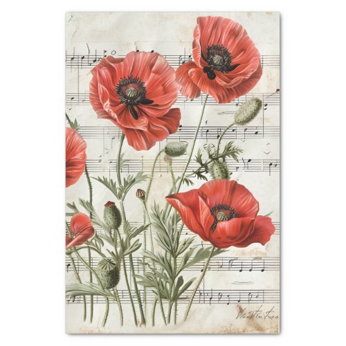 Lovely red poppies vintage music sheet ephemera