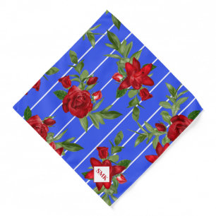Lovely Red Print and Blue on Stripes Bandana