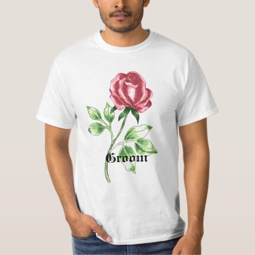Lovely Red Rose groom  custom name  t_shirt