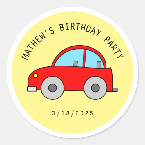 Lovely Red Toy Car Vehicle Birthday Celebration  Classic Round Sticker