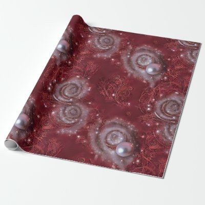 Lovely Red &amp; White Beaded Feathered Pearl Velvety Wrapping Paper