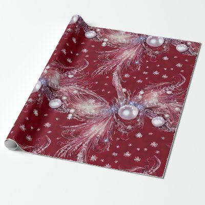 Lovely Red &amp; White Beaded Feathered Pearl Wrap Wrapping Paper