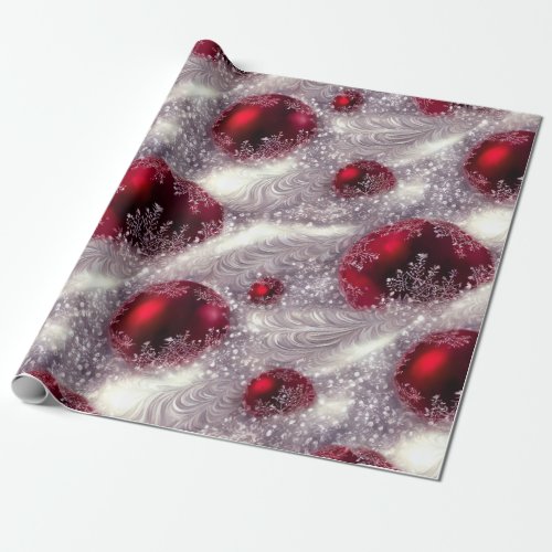 Lovely Red  White Floral Feathered Christmas Wrap Wrapping Paper