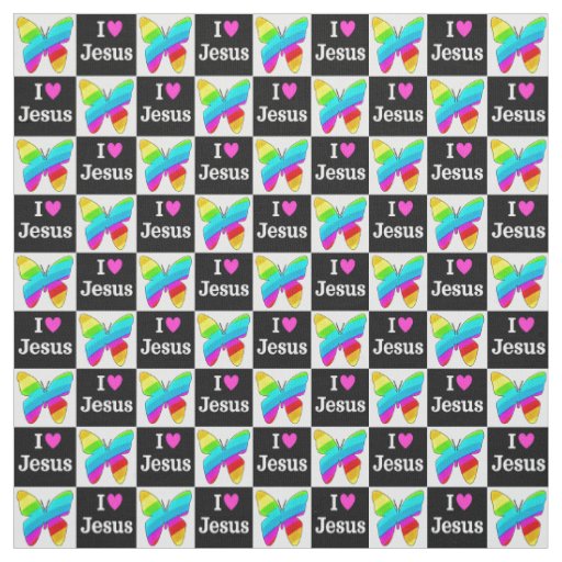 LOVELY RELIGIOUS I LOVE JESUS BUTTERFLY FABRIC