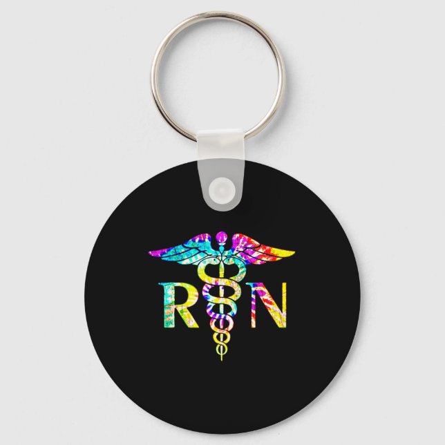 Lovely RN Registered Nurse Tie Dye   Keychain (Front)