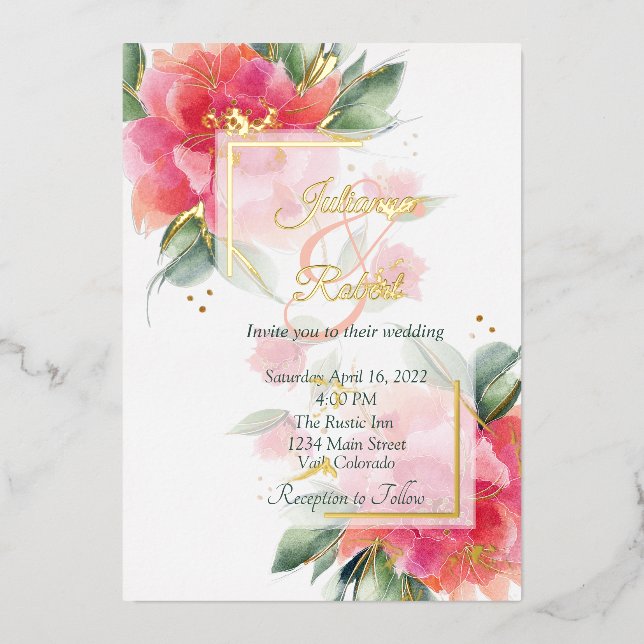 Lovely Rose garden budget wedding  Foil Invitation (Front)