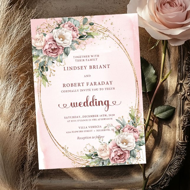 Lovely Rose Gold Blush Floral Greenery Wedding  Invitation (Lovely Rose Gold Blush Floral Greenery Wedding Invitation

)