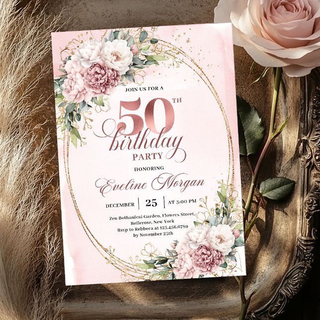 Lovely Rose Gold Blush Flowers 50th Birthday Party Invitation (Lovely Rose Gold Blush Flowers 50th Birthday Party Invite

)