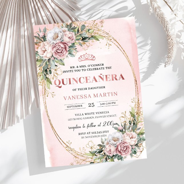 Lovely Rose Gold Flowers Eucalyptus 15th Birthday  Invitation (Lovely Rose Gold Flowers Eucalyptus 15th Birthday Invitation

)