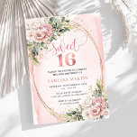 Lovely Rose Gold Flowers Eucalyptus 16th Birthday  Invitation<br><div class="desc">✅ For matching items search 36-16 in my collections ✅ Celebrate a milestone moment in elegant style with these beautiful Sweet Sixteen birthday invitations featuring soft watercolor florals and fresh eucalyptus greenery. Designed in a romantic color palette of rose gold, blush pink, dusty pink, and pastel tones, these invitations create...</div>