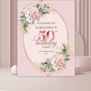 Lovely Rose Gold Greenery 50th Birthday Celebrate Tapestry