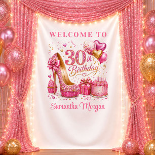 Lovely Rose Gold Sparkle 30th Birthday Backdrop
