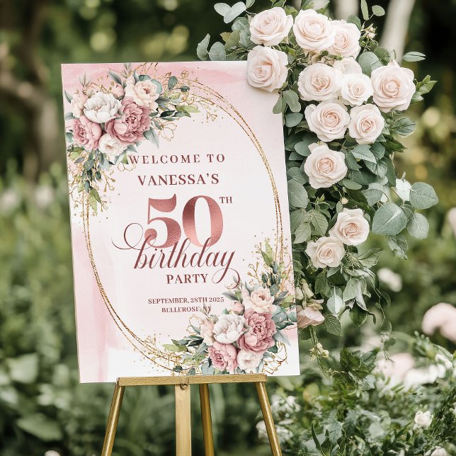 Lovely Rose Gold White Peonies 50th Birthday Party Foam Board (Lovely Rose Gold White Peonies 50th Birthday Celebration Sign

)