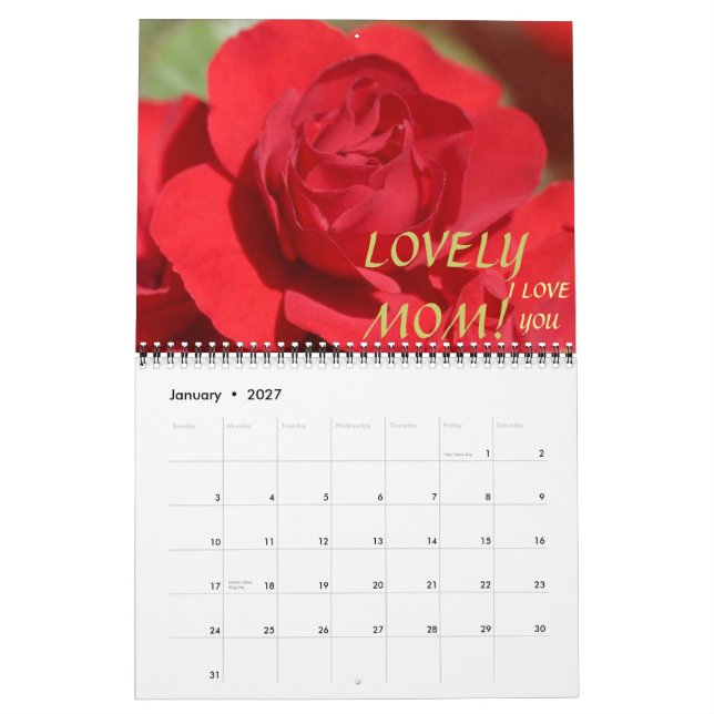 LOVELY ROSES! Calendar (Jan 2027)