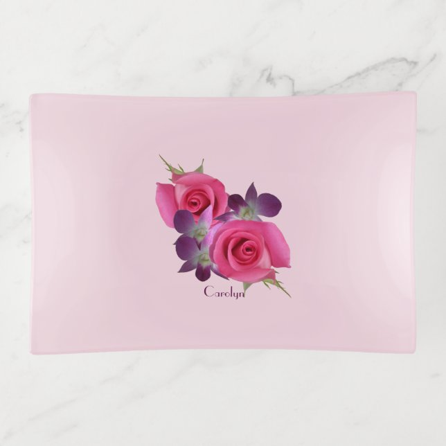 Lovely Roses Orchids Trinket Tray (Front)