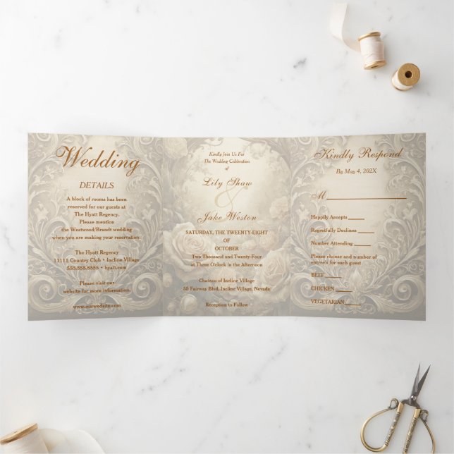 Lovely Roses Wedding Tri-Fold Invitation (Inside)