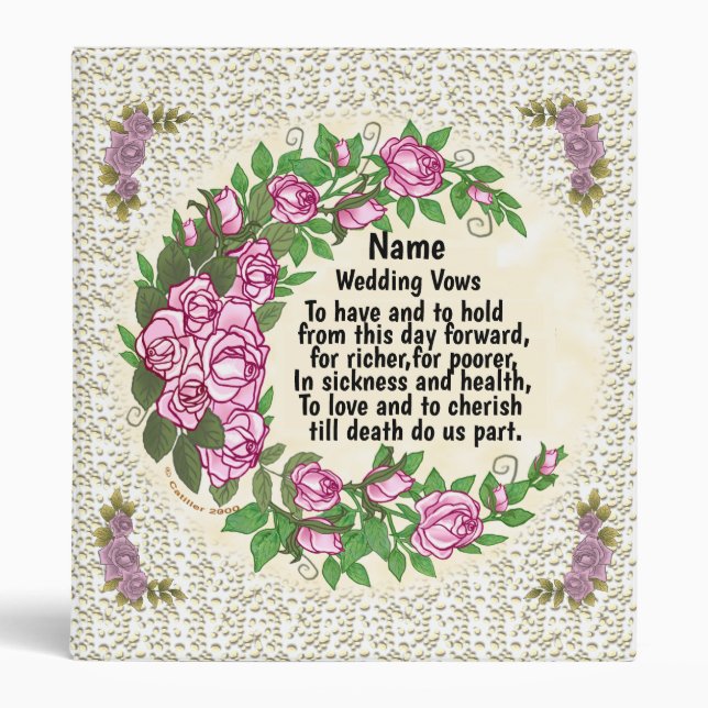 Lovely Roses Wedding Vows custom name  binder (Front)